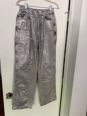 All Saints Metallic Silver Cargo Jeans
